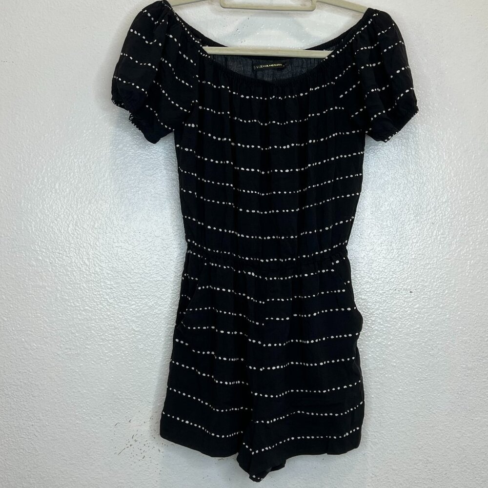 ViX Paula Hermanny Size S Off The Shoulder Striped Black Romper Cover Up